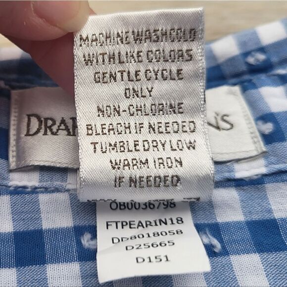 Drapers & Damon's women's blue and white gingham 3/4 sleeve shirt size large - Picture 5 of 8
